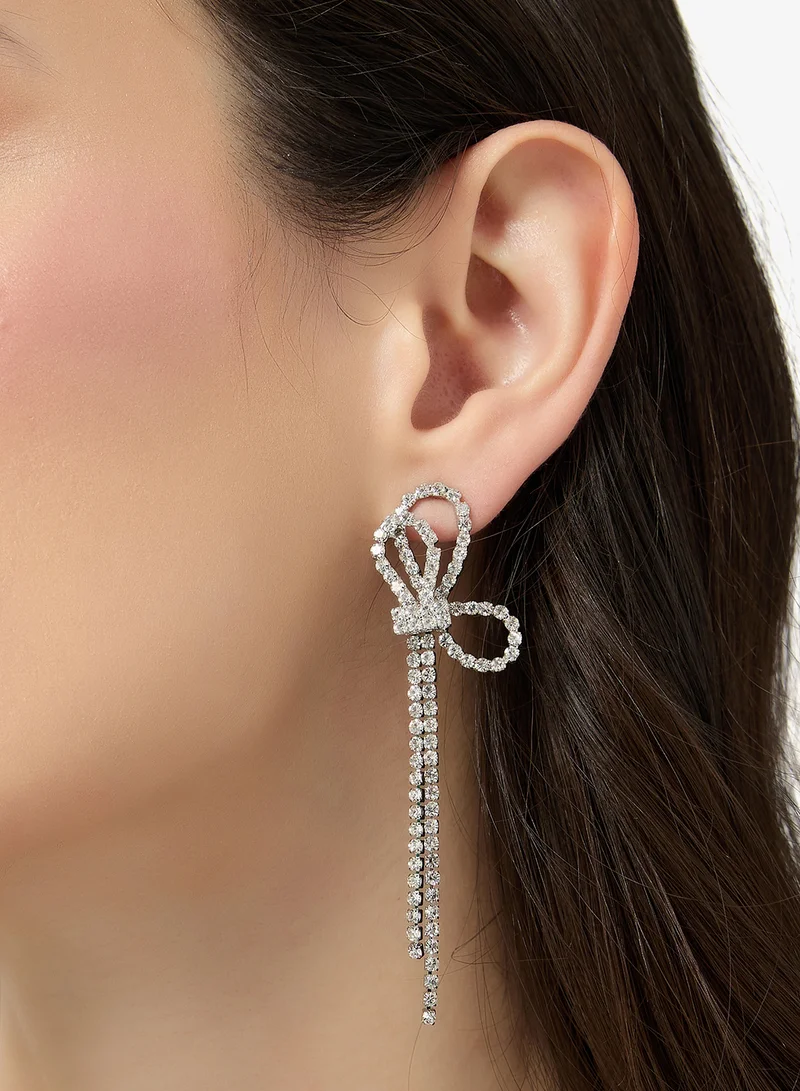 Ella Limited Edition Silver Rhinestone Embellished Drop Down Earrings Silver